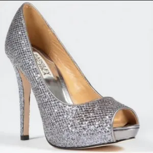 Badgley Mischka Womens Sparkly Glitter High Heels Open Toe shoes sz 7M