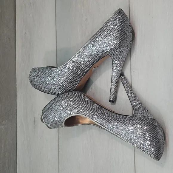Badgley Mischka Womens Sparkly Glitter High Heels Open Toe shoes sz 7M