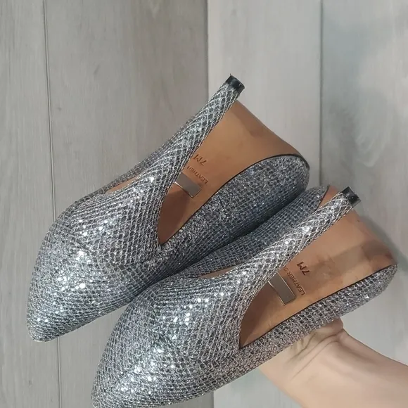 Badgley Mischka Womens Sparkly Glitter High Heels Open Toe shoes sz 7M