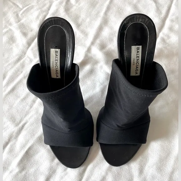 Balenciaga Neoprene Peep-Toe Mules