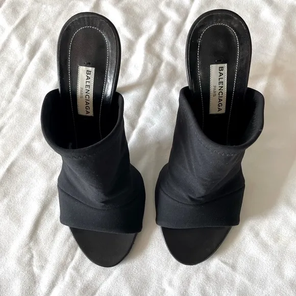 Balenciaga Neoprene Peep-Toe Mules