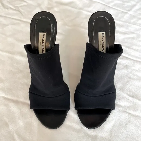 Balenciaga Neoprene Peep-Toe Mules