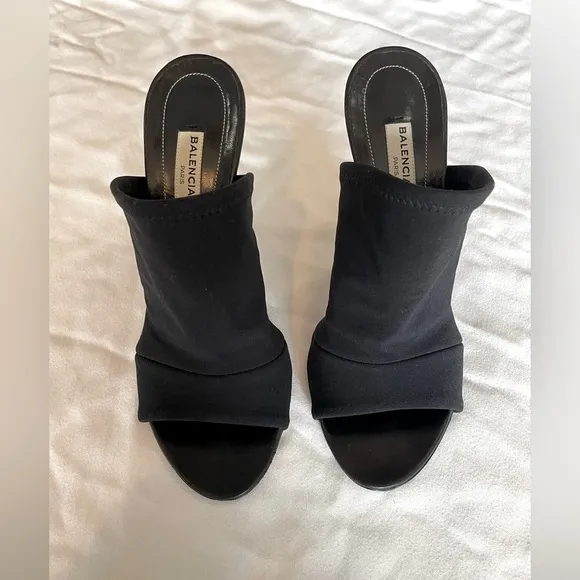 Balenciaga Neoprene Peep-Toe Mules