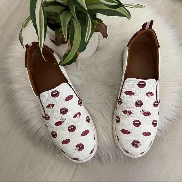 Bally Lips Print Slip On Sneakers Shoes