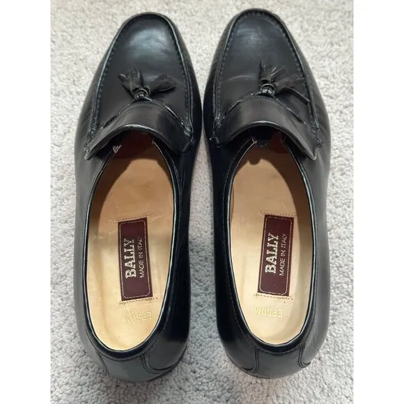 Bally Men’s Size 10 Black Leather Tassel Epsom Loafer Shoes Made in Italy