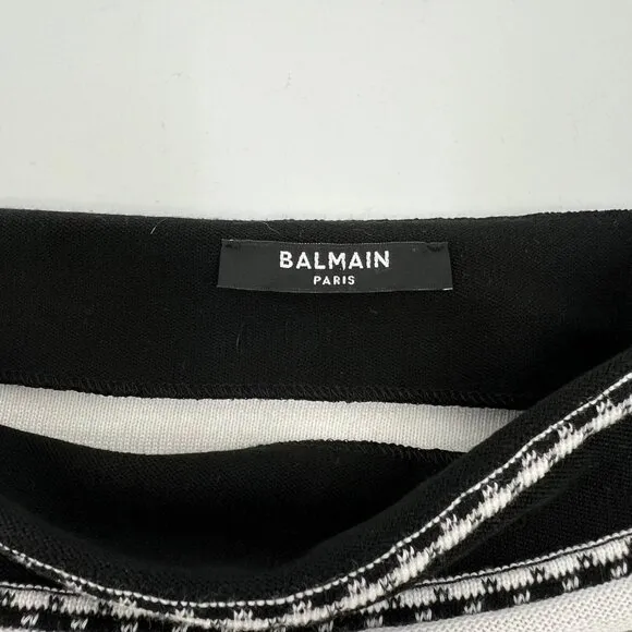 Balmain Black White Striped Button Cropped Sweater | Size M