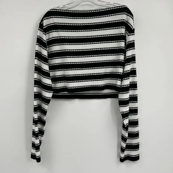 Balmain Black White Striped Button Cropped Sweater | Size M