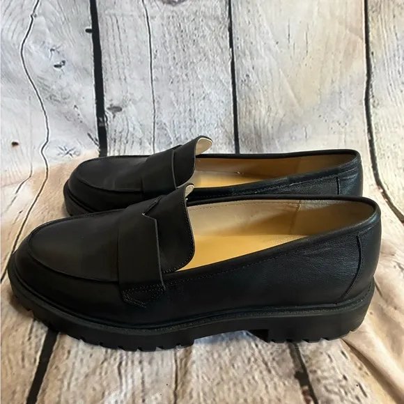 Banana Republic Leather Vee Strap Lug Sole Loafer Shoes Black Size 10 Women’s