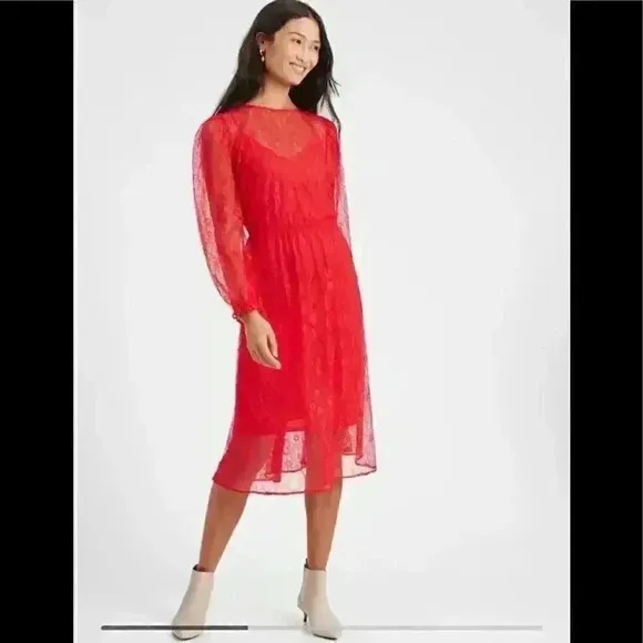 Banana Republic Red Lace MIDI Dress