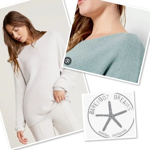 Barefoot Dreams - CozyChic Ultra Lite Diagonal Rib Dolman Pullover in Sage Sz L