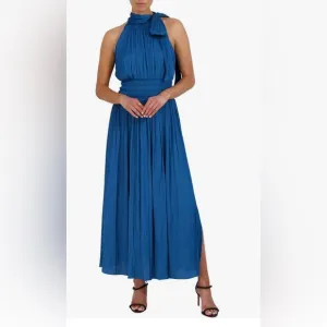 BCBGMAXAZRIA Fit and Flare Maxi Dress Sleeveless Smocked Waist Halter NWT