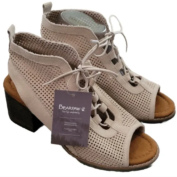 BearPaw VIENNA Cow Suede Open Toe Ghillie Lace Up Bootie Sandal Shoes Size 9 NEW