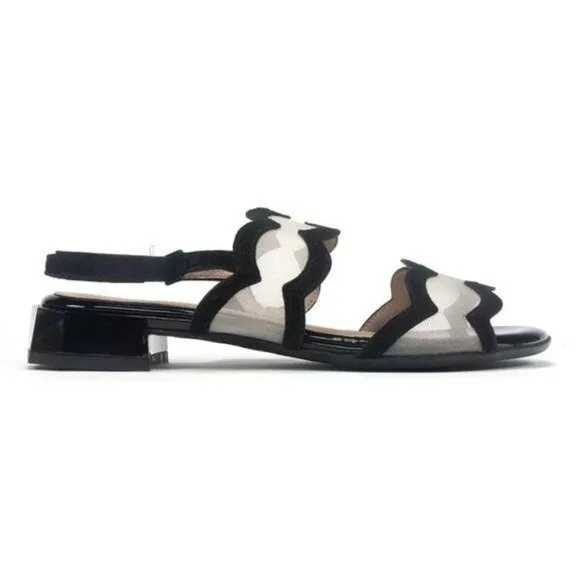 Beautifeel Glory Heel Scalloped Edge Mesh Patent Leather Sandals
