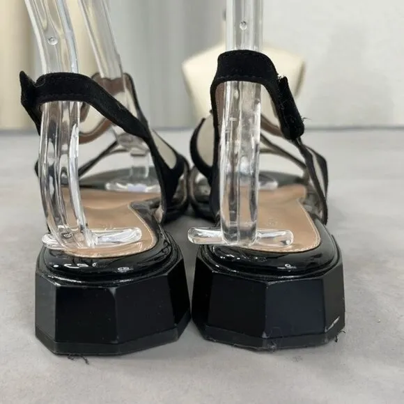 Beautifeel Glory Heel Scalloped Edge Mesh Patent Leather Sandals