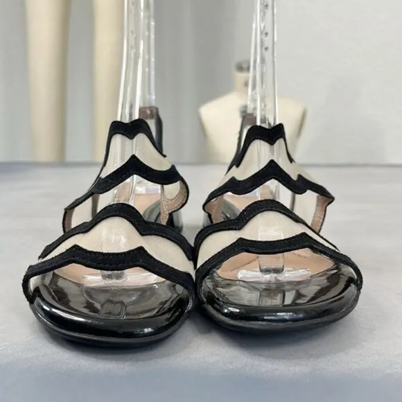 Beautifeel Glory Heel Scalloped Edge Mesh Patent Leather Sandals