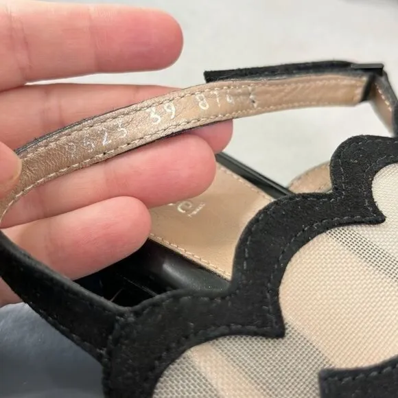 Beautifeel Glory Heel Scalloped Edge Mesh Patent Leather Sandals