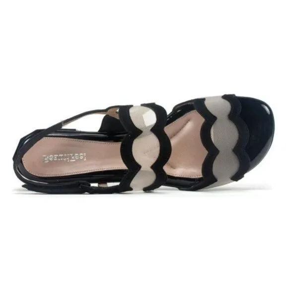 Beautifeel Glory Heel Scalloped Edge Mesh Patent Leather Sandals