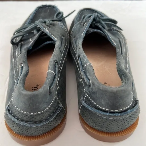 Bed Stu blue suede loafer perforated distressed leather boat slip on laced shoes