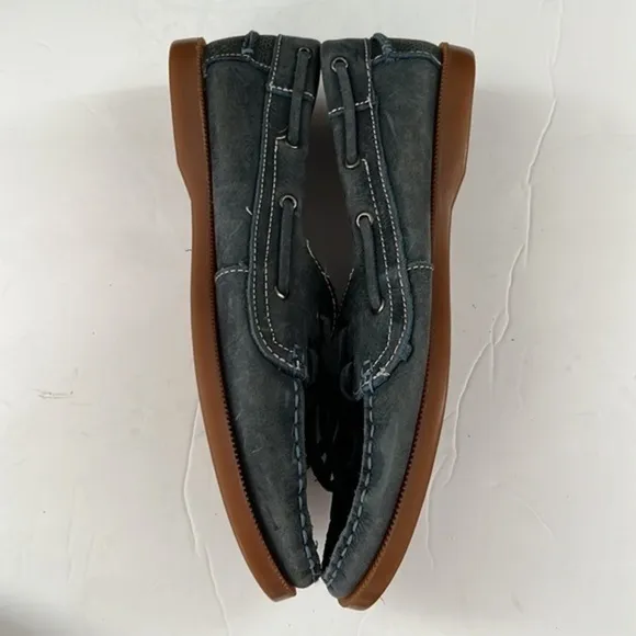 Bed Stu blue suede loafer perforated distressed leather boat slip on laced shoes