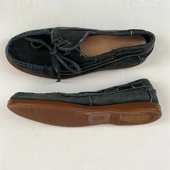 Bed Stu blue suede loafer perforated distressed leather boat slip on laced shoes
