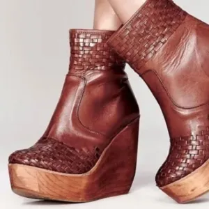 Bed Stu Free People Wales Rys Wooden Platform Wedge Boots 7.5