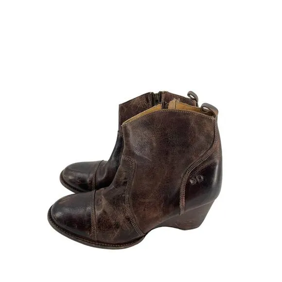 Bed Stu Womens Size 11 Boots Ankle Wedge Cobbler Series Dark Brown Leather