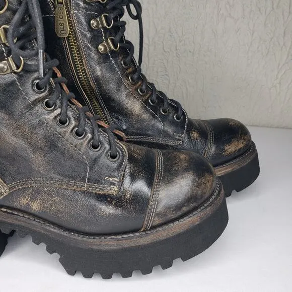 Bed Stu Womens Size 9 Prudence Hi Black Leather Platforn Chunky Combat Boots