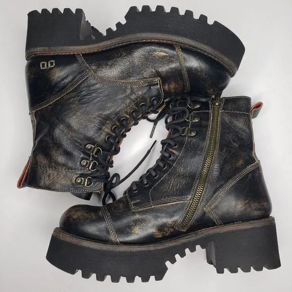 Bed Stu Womens Size 9 Prudence Hi Black Leather Platforn Chunky Combat Boots