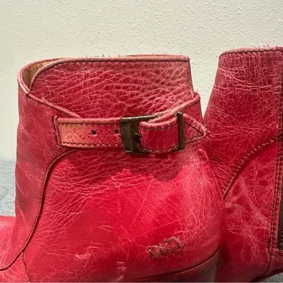 BEDSTU Red Leather Ankle Boots