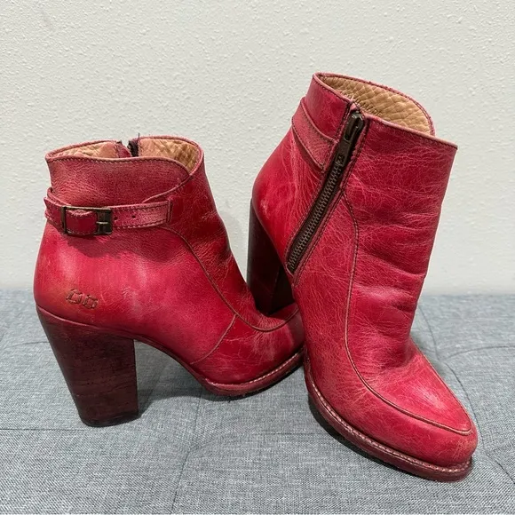 BEDSTU Red Leather Ankle Boots