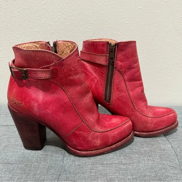 BEDSTU Red Leather Ankle Boots
