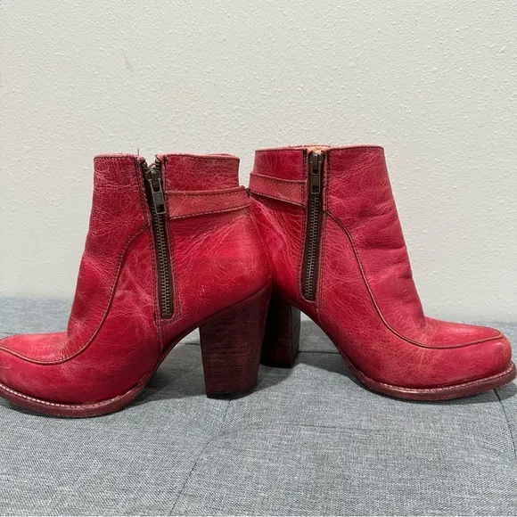 BEDSTU Red Leather Ankle Boots