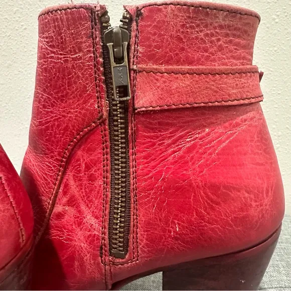 BEDSTU Red Leather Ankle Boots