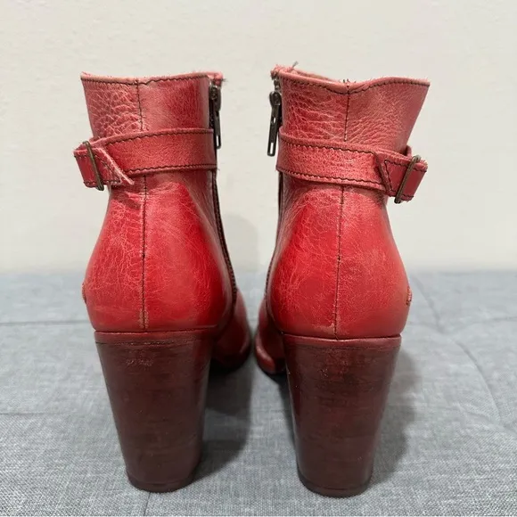 BEDSTU Red Leather Ankle Boots