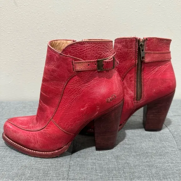 BEDSTU Red Leather Ankle Boots