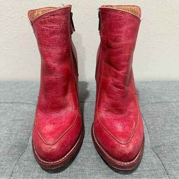 BEDSTU Red Leather Ankle Boots
