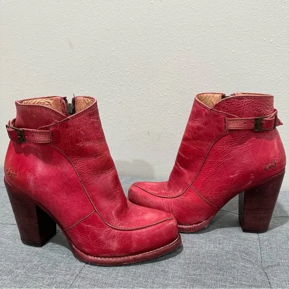 BEDSTU Red Leather Ankle Boots