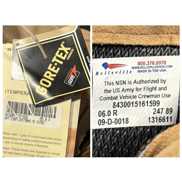 Belleville Tan Leather ARMY Flight Combat Boots Men’s 6 R NWT