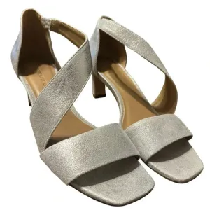 Bernardo Womens Silver Leather Asymmetrical Strap Open Toe Sandals Heels Shoes 9