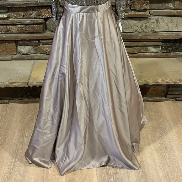 Betsy &amp; Adam Sequin and Satin Ball Gown in Mocha