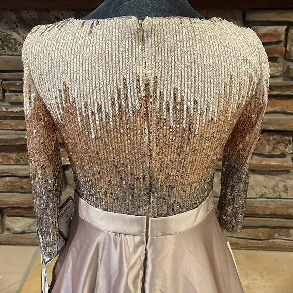 Betsy &amp; Adam Sequin and Satin Ball Gown in Mocha