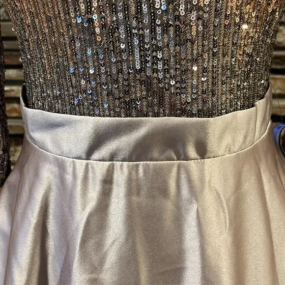 Betsy &amp; Adam Sequin and Satin Ball Gown in Mocha