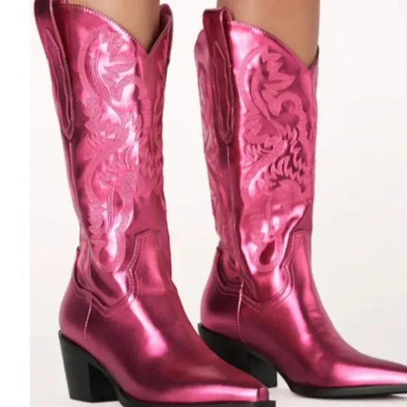 Billini Metallic Fuscia Pink Cowboy Boots, Vibrant Western Style, Size 8