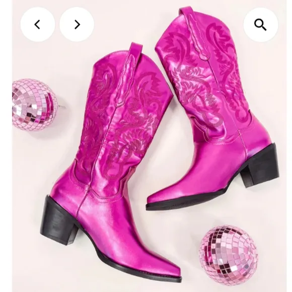Billini Metallic Fuscia Pink Cowboy Boots, Vibrant Western Style, Size 8