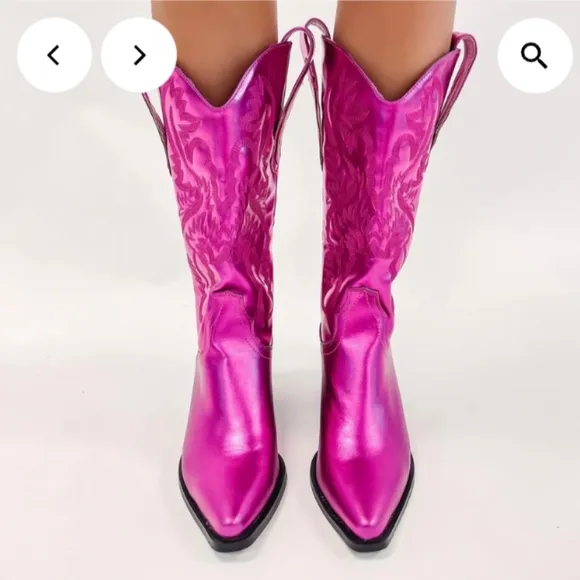 Billini Metallic Fuscia Pink Cowboy Boots, Vibrant Western Style, Size 8