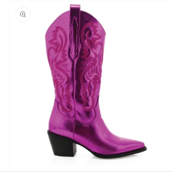 Billini Metallic Fuscia Pink Cowboy Boots, Vibrant Western Style, Size 8