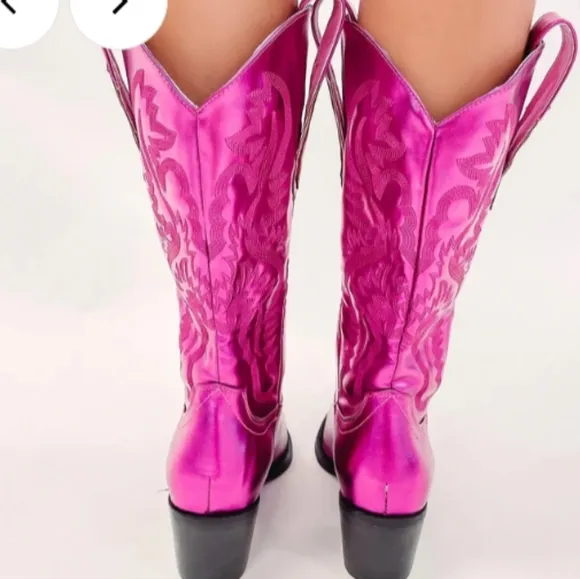 Billini Metallic Fuscia Pink Cowboy Boots, Vibrant Western Style, Size 8