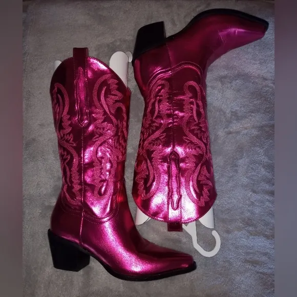 Billini Metallic Fuscia Pink Cowboy Boots, Vibrant Western Style, Size 8