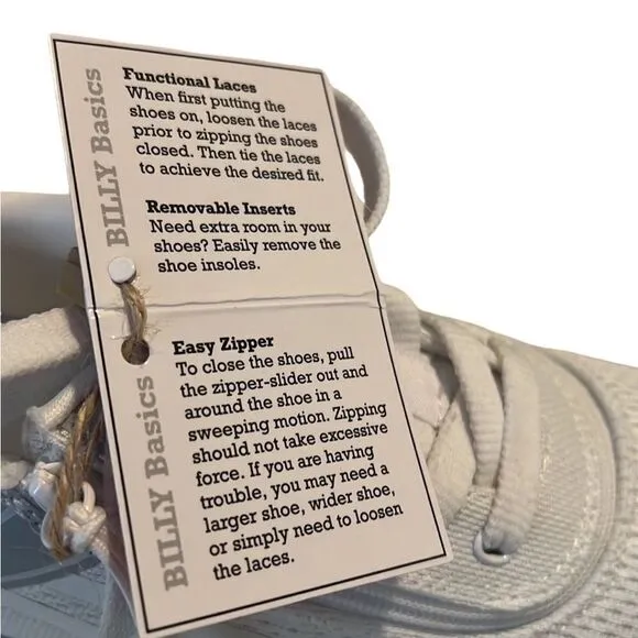 Billy Sport Inclusion Too White Zip Closure Tie Sneakers Women’s Size 6.5 NIB