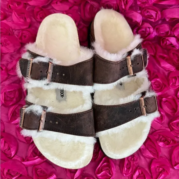 Birkenstock Arizona Shearling Waxy Leather Oiled